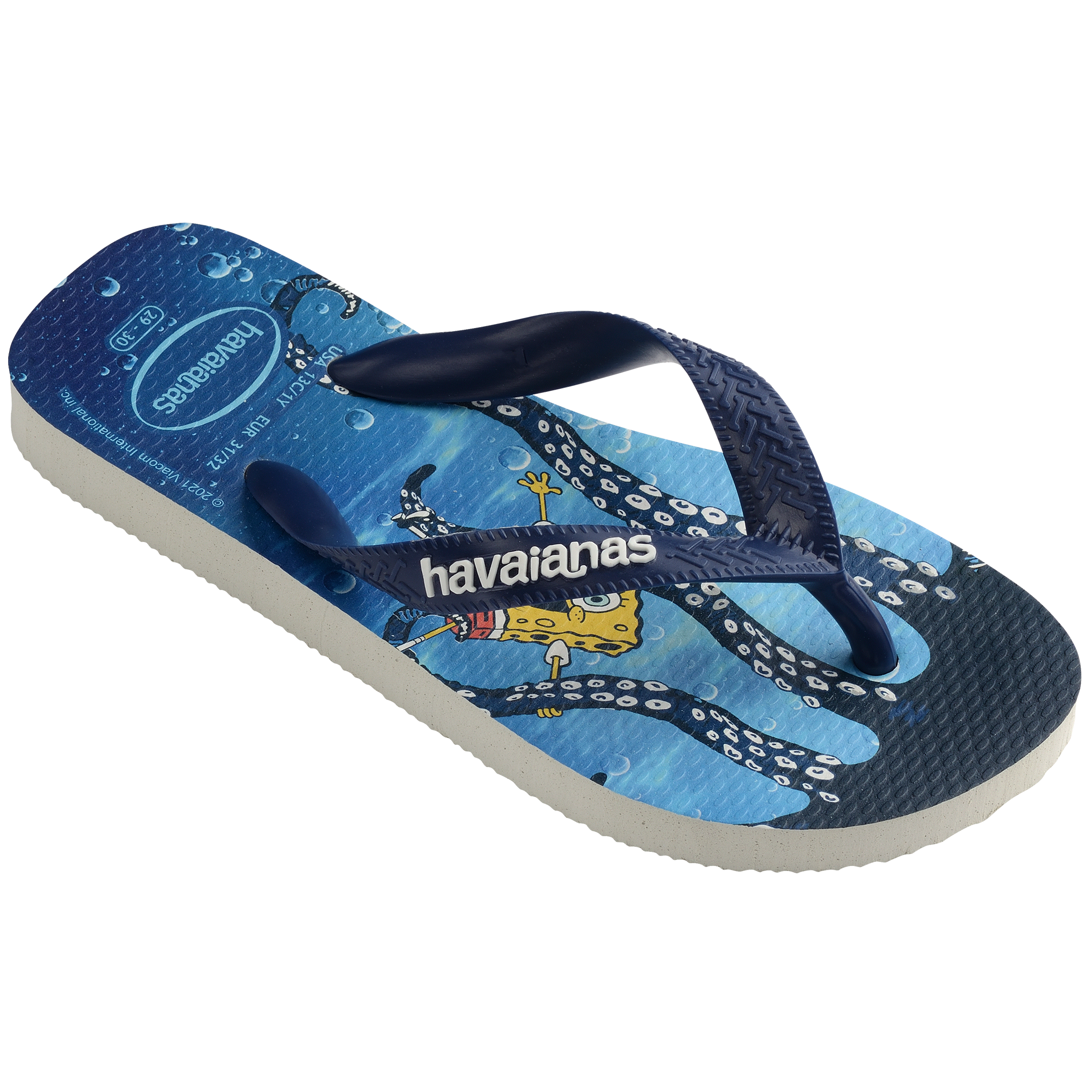 Ciabatte infradito da bambino blu con stampa sulla suola Havaianas Top Bob Spongebob, Brand, SKU p432000143, Immagine 0